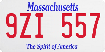 MA license plate 9ZI557