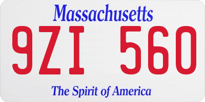 MA license plate 9ZI560