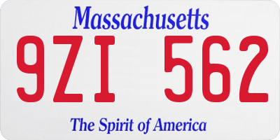 MA license plate 9ZI562