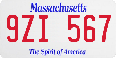 MA license plate 9ZI567