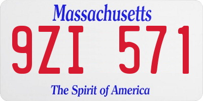 MA license plate 9ZI571