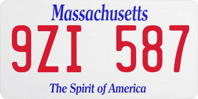 MA license plate 9ZI587