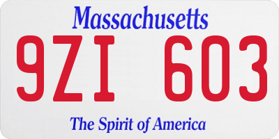 MA license plate 9ZI603
