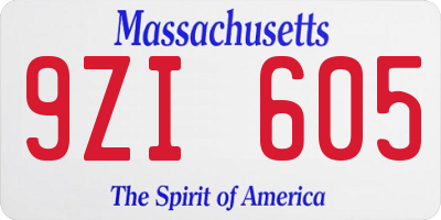 MA license plate 9ZI605