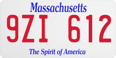 MA license plate 9ZI612