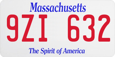 MA license plate 9ZI632