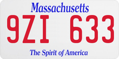 MA license plate 9ZI633