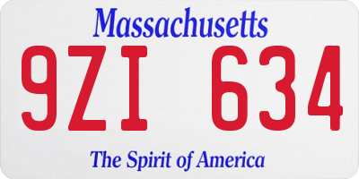 MA license plate 9ZI634