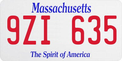MA license plate 9ZI635