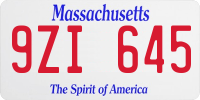 MA license plate 9ZI645