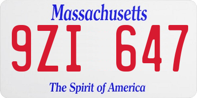 MA license plate 9ZI647