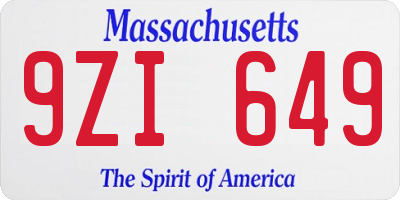 MA license plate 9ZI649
