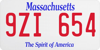 MA license plate 9ZI654