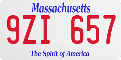 MA license plate 9ZI657