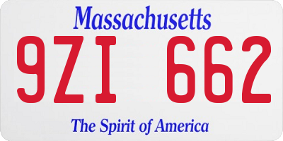 MA license plate 9ZI662