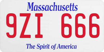 MA license plate 9ZI666