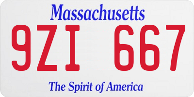 MA license plate 9ZI667