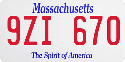 MA license plate 9ZI670