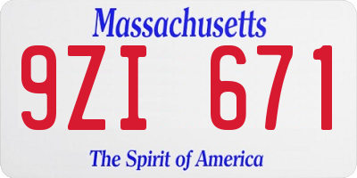 MA license plate 9ZI671