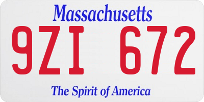 MA license plate 9ZI672