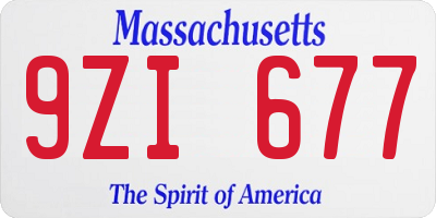 MA license plate 9ZI677