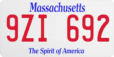 MA license plate 9ZI692