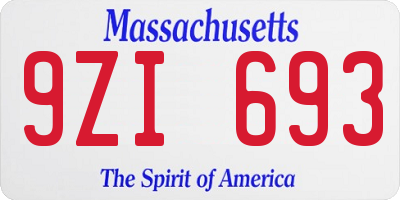 MA license plate 9ZI693