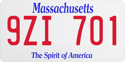 MA license plate 9ZI701