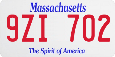 MA license plate 9ZI702