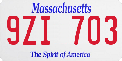 MA license plate 9ZI703