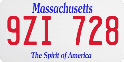 MA license plate 9ZI728