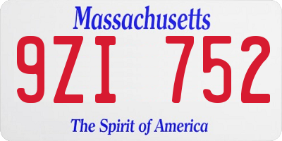 MA license plate 9ZI752
