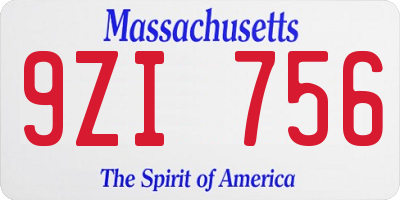 MA license plate 9ZI756