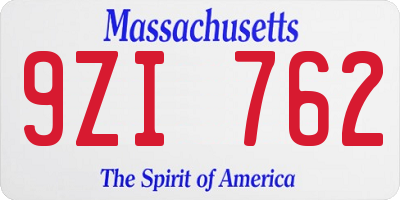 MA license plate 9ZI762