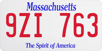 MA license plate 9ZI763