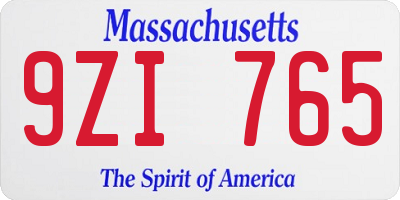 MA license plate 9ZI765