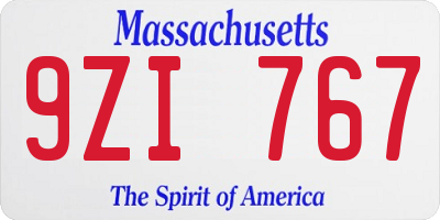 MA license plate 9ZI767