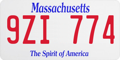 MA license plate 9ZI774