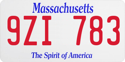 MA license plate 9ZI783