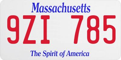 MA license plate 9ZI785