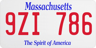 MA license plate 9ZI786