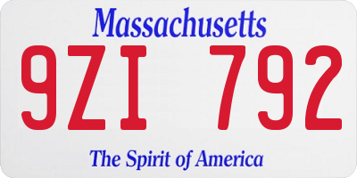 MA license plate 9ZI792