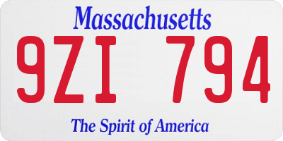 MA license plate 9ZI794