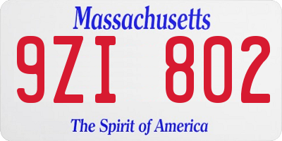 MA license plate 9ZI802