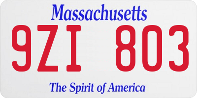 MA license plate 9ZI803