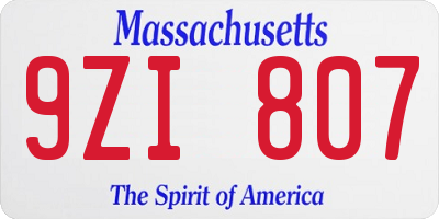 MA license plate 9ZI807