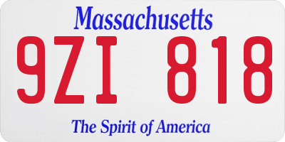 MA license plate 9ZI818