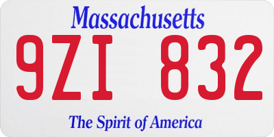 MA license plate 9ZI832