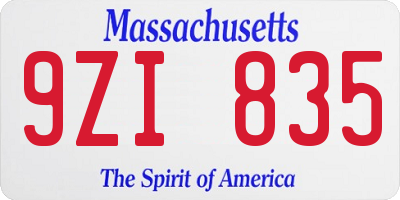 MA license plate 9ZI835