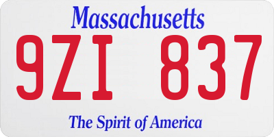 MA license plate 9ZI837